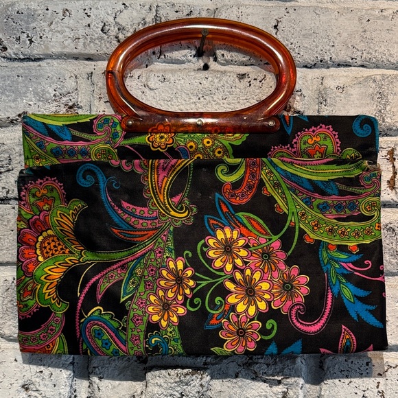 60s Paisley Folding Tote Bag with Lucite Handle by Lady Pride - Picture 9 of 11